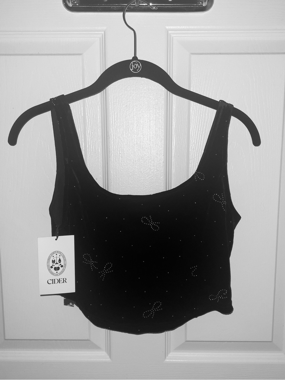 Cider Velvet Rhinestone Bow Crop Tank Top Black Coquette Y2K NWT
